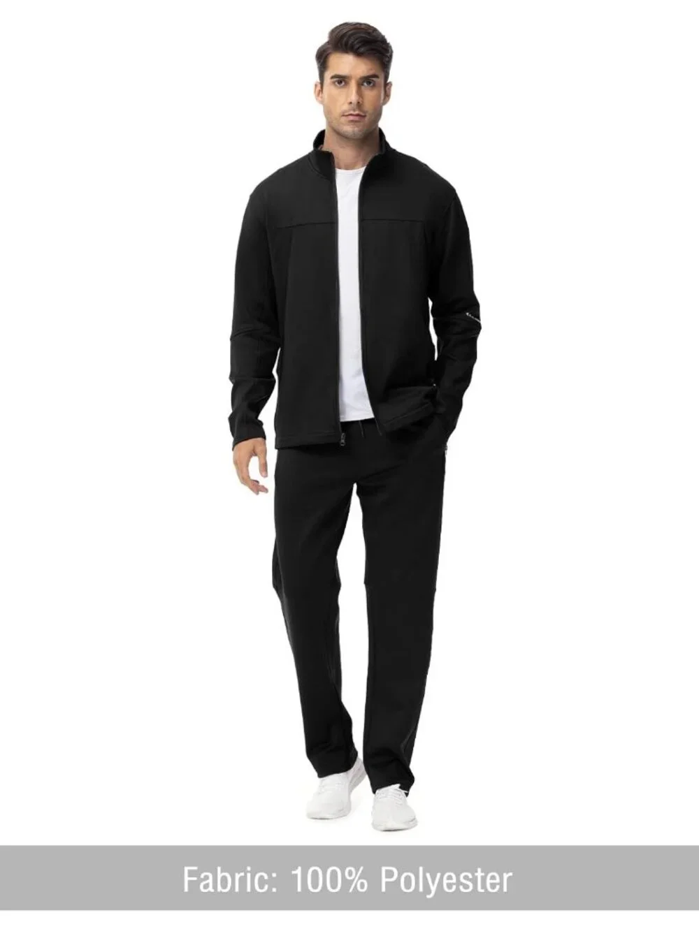 Men's 2 Piece Suit Black Slant Pocket Long Sleeve Sweatsuits Full Zip Sets